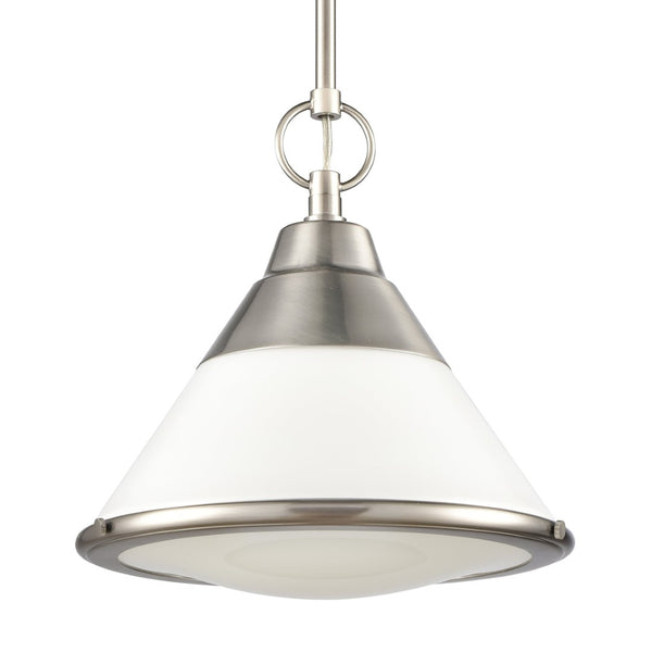 Atlas Sven 12" Wide Modern Nordic 1-Light Pendant – Stylish Fixture with Frosted Glass Diffuser for Homes Satin Nickel CL11832-NK