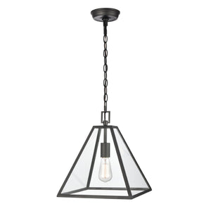 Atlas Tangent Modern 1-Light Pendant with Clear Glass Shade – Bold Metal Frame for Elegant Illumination Matte black 12'' CL11834-BK