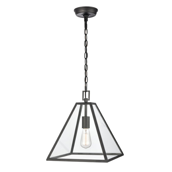 Atlas Tangent Modern 1-Light Pendant with Clear Glass Shade – Bold Metal Frame for Elegant Illumination Matte black 12'' CL11834-BK