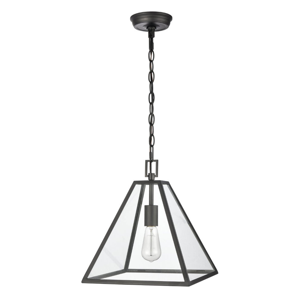 Atlas Tangent Modern 1-Light Pendant with Clear Glass Shade – Bold Metal Frame for Elegant Illumination Matte black 12'' CL11834-BK