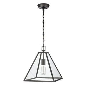 Atlas Tangent Modern 1-Light Pendant with Clear Glass Shade – Bold Metal Frame for Elegant Illumination Matte black 12'' CL11834-BK