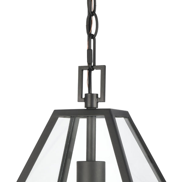 Atlas Tangent Modern 1-Light Pendant with Clear Glass Shade – Bold Metal Frame for Elegant Illumination Matte black 12'' CL11834-BK
