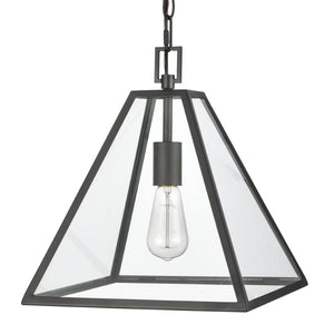 Atlas Tangent Modern 1-Light Pendant with Clear Glass Shade – Bold Metal Frame for Elegant Illumination Matte black 12'' CL11834-BK
