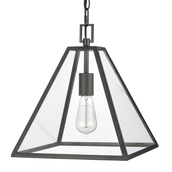 Atlas Tangent Modern 1-Light Pendant with Clear Glass Shade – Bold Metal Frame for Elegant Illumination Matte black 12'' CL11834-BK