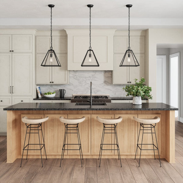 Atlas Tangent Modern 1-Light Pendant with Clear Glass Shade – Bold Metal Frame for Elegant Illumination Matte black 12'' CL11834-BK