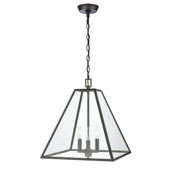 Atlas Tangent Modern 1-Light Pendant with Clear Glass Shade – Bold Metal Frame for Elegant Illumination Matte black 16'' CL11835-BK