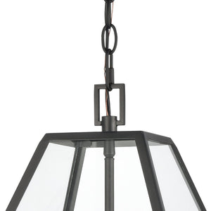 Atlas Tangent Modern 1-Light Pendant with Clear Glass Shade – Bold Metal Frame for Elegant Illumination Matte black 16'' CL11835-BK