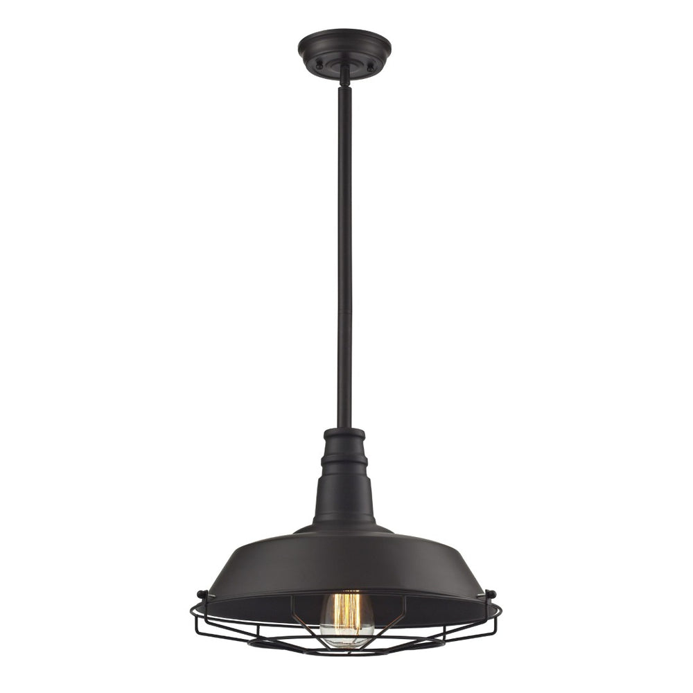 Atlas Warehouse 15" Wide Industrial Pendant Light - Vintage Oil Rubbed Bronze with Protective Cage Shade CL11844-BZ