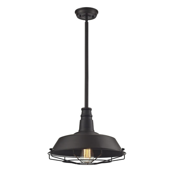 Atlas Warehouse 15" Wide Industrial Pendant Light - Vintage Oil Rubbed Bronze with Protective Cage Shade CL11844-BZ