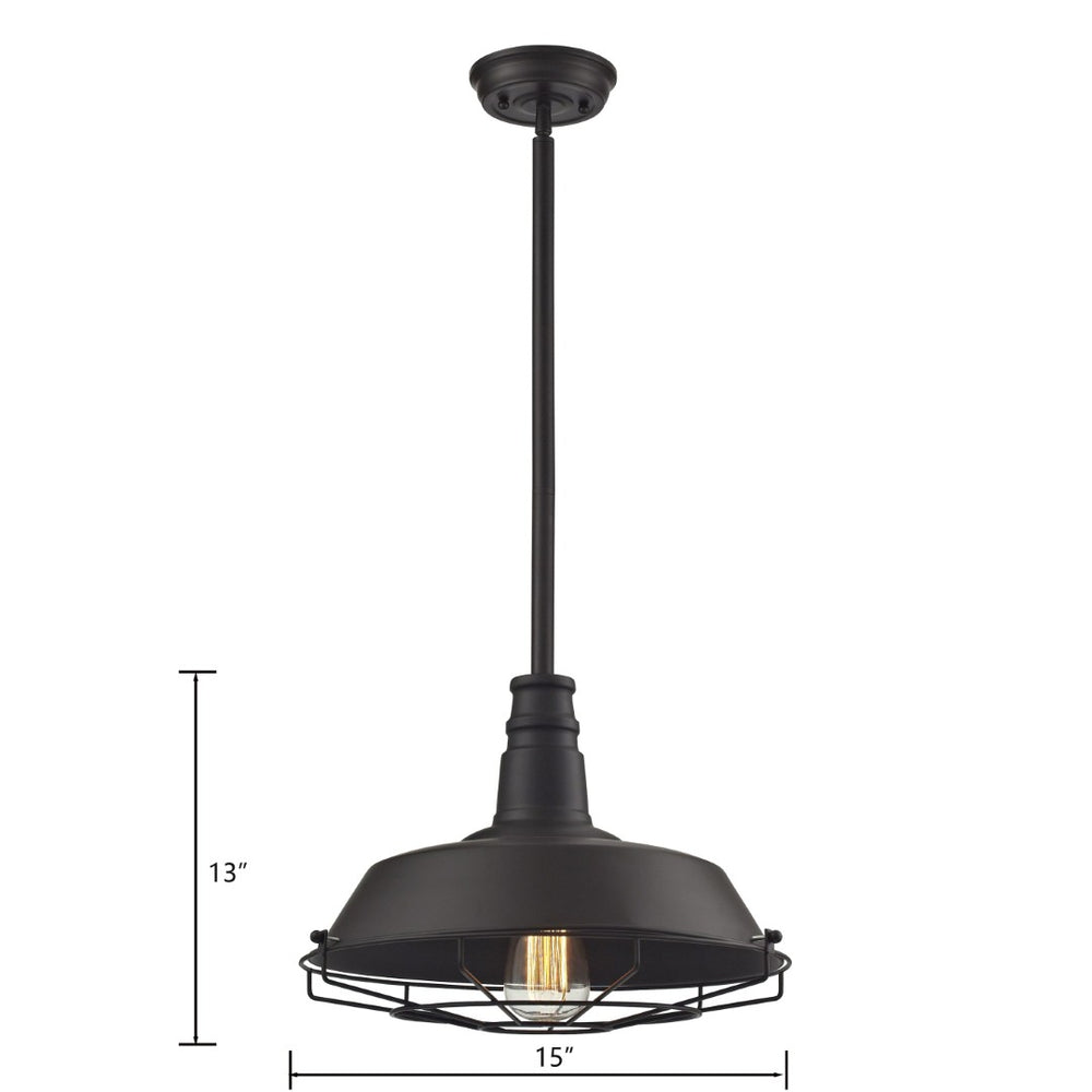 Atlas Warehouse 15" Wide Industrial Pendant Light - Vintage Oil Rubbed Bronze with Protective Cage Shade CL11844-BZ