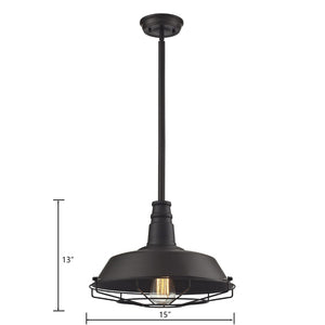 Atlas Warehouse 15" Wide Industrial Pendant Light - Vintage Oil Rubbed Bronze with Protective Cage Shade CL11844-BZ