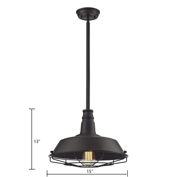 Atlas Warehouse 15" Wide Industrial Pendant Light - Vintage Oil Rubbed Bronze with Protective Cage Shade CL11844-BZ