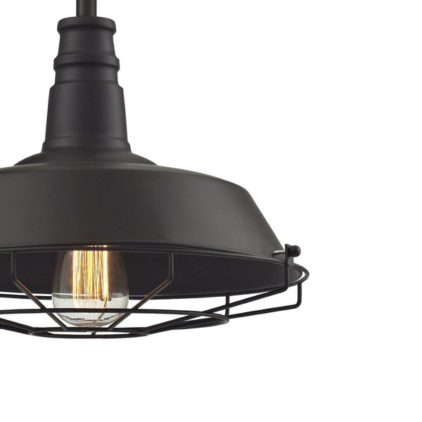 Atlas Warehouse 15" Wide Industrial Pendant Light - Vintage Oil Rubbed Bronze with Protective Cage Shade CL11844-BZ