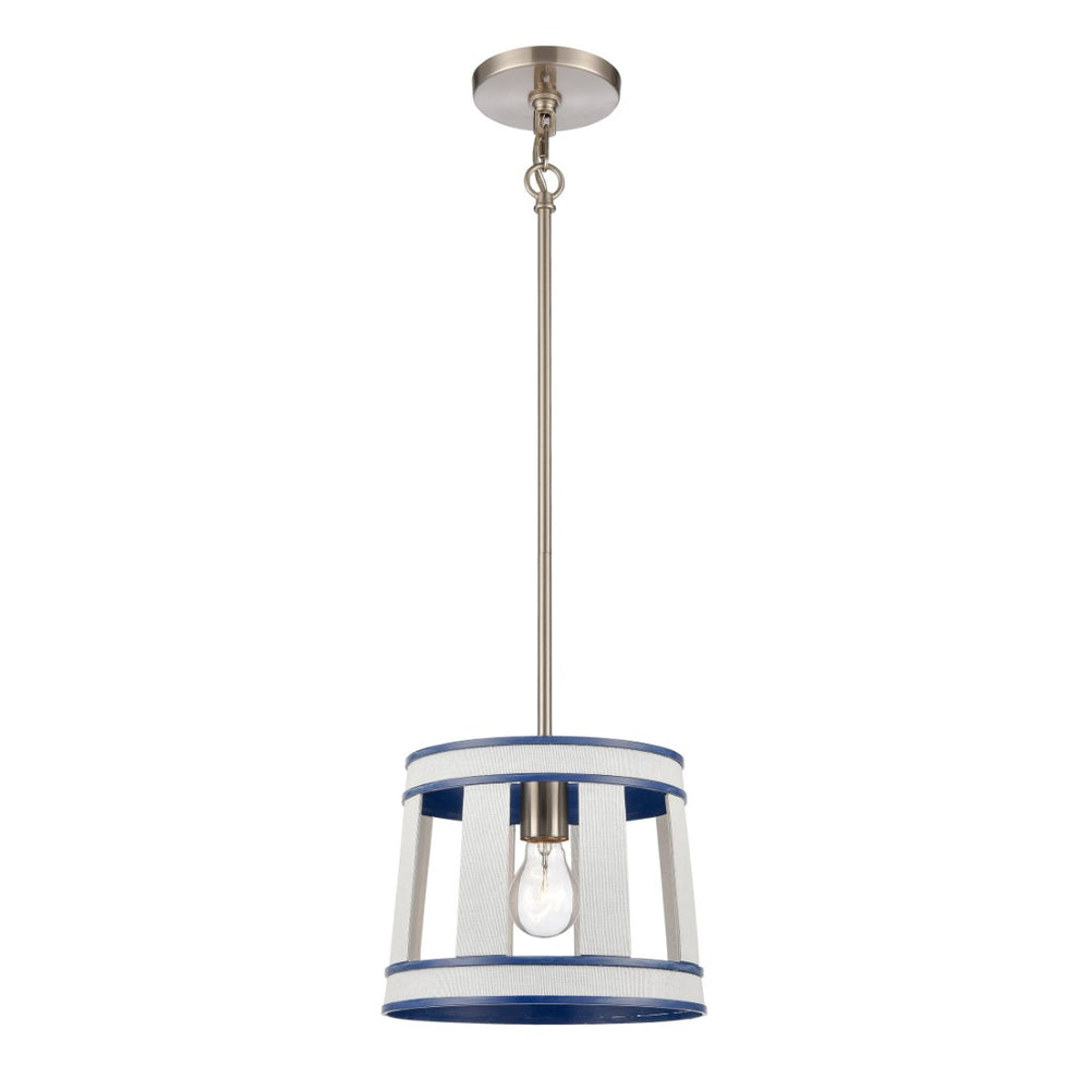 Atlas White Burlap Pendant Light - Elegant Coastal Charm with Satin Nickel Accents for Stylish Spaces Ocean Blue 10'' CL11845-WH
