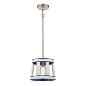 Atlas White Burlap Pendant Light - Elegant Coastal Charm with Satin Nickel Accents for Stylish Spaces Ocean Blue 10'' CL11845-WH