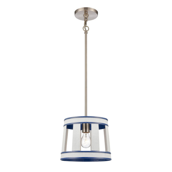 Atlas White Burlap Pendant Light - Elegant Coastal Charm with Satin Nickel Accents for Stylish Spaces Ocean Blue 10'' CL11845-WH