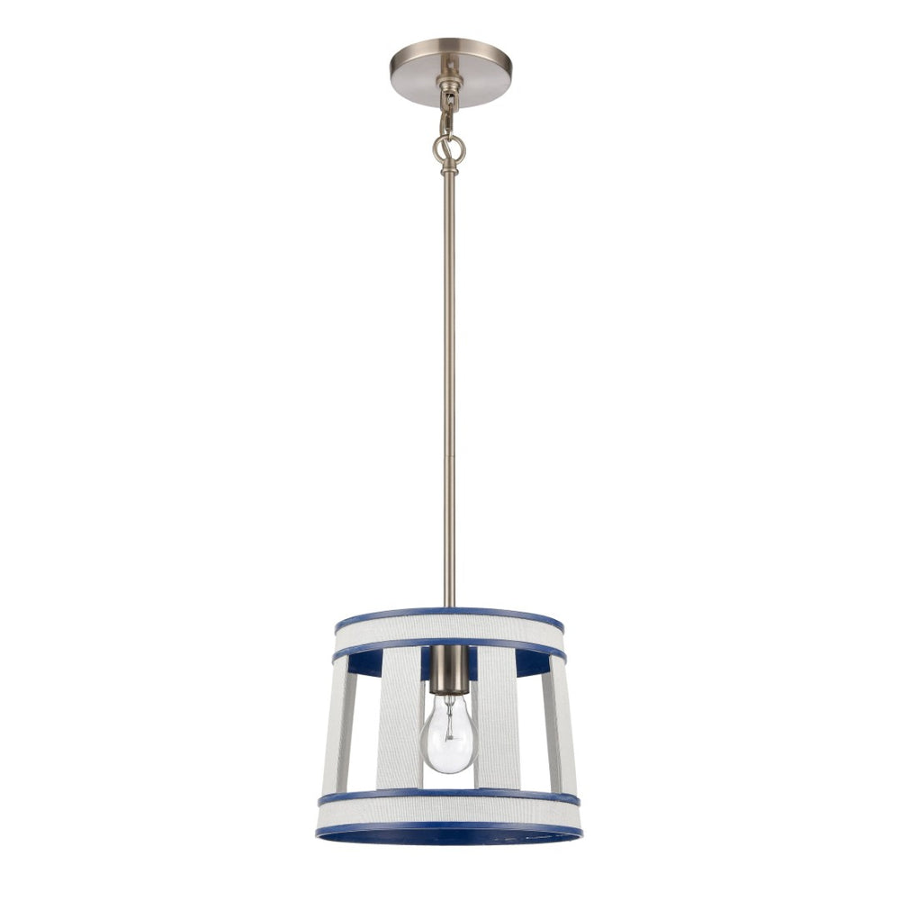 Atlas White Burlap Pendant Light - Elegant Coastal Charm with Satin Nickel Accents for Stylish Spaces Ocean Blue 10'' CL11845-WH
