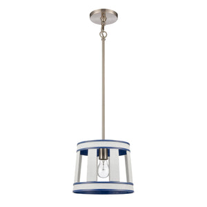 Atlas White Burlap Pendant Light - Elegant Coastal Charm with Satin Nickel Accents for Stylish Spaces Ocean Blue 10'' CL11845-WH