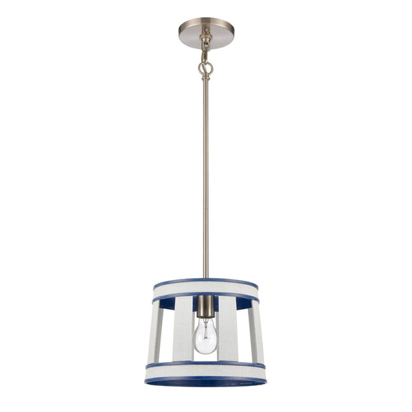 Atlas White Burlap Pendant Light - Elegant Coastal Charm with Satin Nickel Accents for Stylish Spaces Ocean Blue 10'' CL11845-WH
