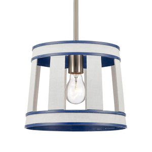 Atlas White Burlap Pendant Light - Elegant Coastal Charm with Satin Nickel Accents for Stylish Spaces Ocean Blue 10'' CL11845-WH