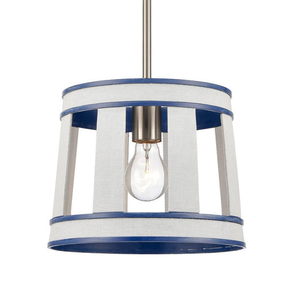 Atlas White Burlap Pendant Light - Elegant Coastal Charm with Satin Nickel Accents for Stylish Spaces Ocean Blue 10'' CL11845-WH