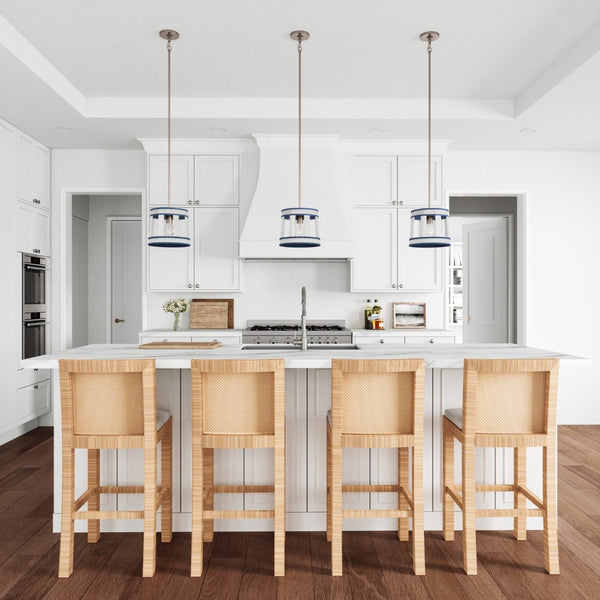 Atlas White Burlap Pendant Light - Elegant Coastal Charm with Satin Nickel Accents for Stylish Spaces Ocean Blue 10'' CL11845-WH