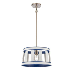 Atlas White Burlap Pendant Light - Elegant Coastal Charm with Satin Nickel Accents for Stylish Spaces Ocean Blue 14'' CL11846-WH