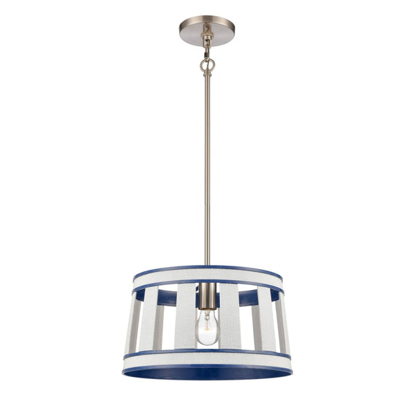 Atlas White Burlap Pendant Light - Elegant Coastal Charm with Satin Nickel Accents for Stylish Spaces Ocean Blue 14'' CL11846-WH