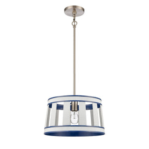Atlas White Burlap Pendant Light - Elegant Coastal Charm with Satin Nickel Accents for Stylish Spaces Ocean Blue 14'' CL11846-WH