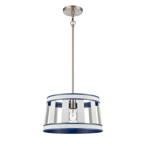 Atlas White Burlap Pendant Light - Elegant Coastal Charm with Satin Nickel Accents for Stylish Spaces Ocean Blue 14'' CL11846-WH