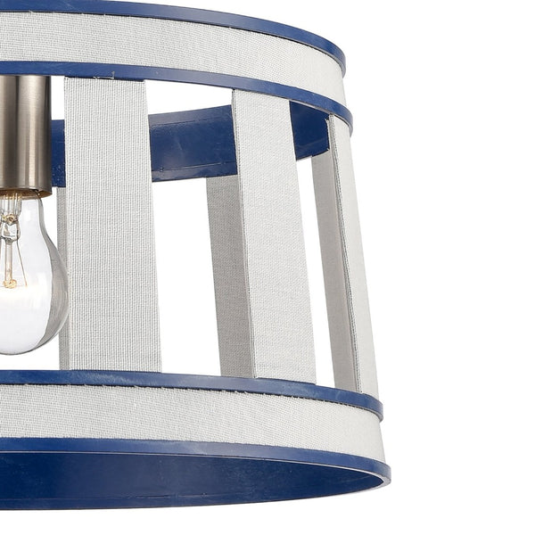 Atlas White Burlap Pendant Light - Elegant Coastal Charm with Satin Nickel Accents for Stylish Spaces Ocean Blue 14'' CL11846-WH