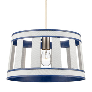 Atlas White Burlap Pendant Light - Elegant Coastal Charm with Satin Nickel Accents for Stylish Spaces Ocean Blue 14'' CL11846-WH