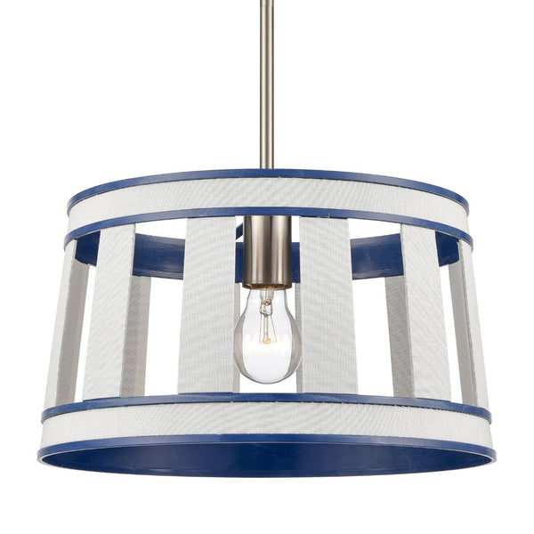 Atlas White Burlap Pendant Light - Elegant Coastal Charm with Satin Nickel Accents for Stylish Spaces Ocean Blue 14'' CL11846-WH