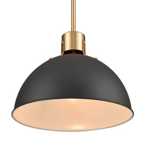 Atlas Zayne 12'' Wide Modern 1-Light Pendant - Sleek Metal Dome for Focused and Ambient Lighting Matte Black CL11850-BK