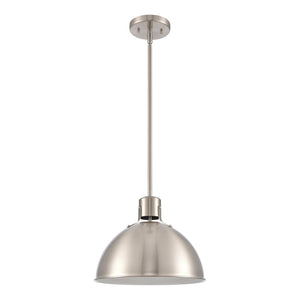 Atlas Zayne 12'' Wide Modern 1-Light Pendant - Sleek Metal Dome for Focused and Ambient Lighting Brushed Nickel CL11850-NK
