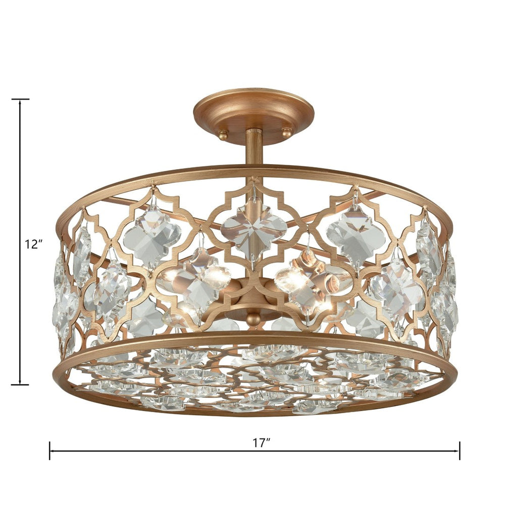 Atlas Armand 17" Wide Semi Flush Mount Light Fixture - Matte Gold with Crystal Accents for Elegant Spaces CL11858-GD
