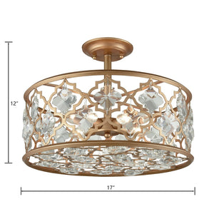 Atlas Armand 17" Wide Semi Flush Mount Light Fixture - Matte Gold with Crystal Accents for Elegant Spaces CL11858-GD