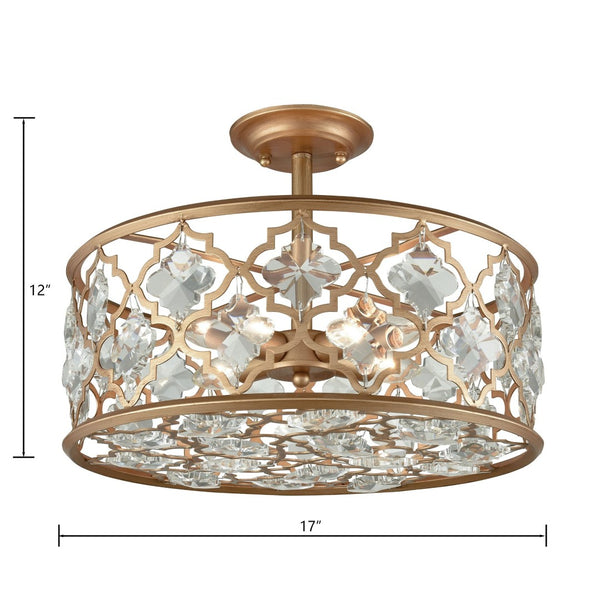 Atlas Armand 17" Wide Semi Flush Mount Light Fixture - Matte Gold with Crystal Accents for Elegant Spaces CL11858-GD
