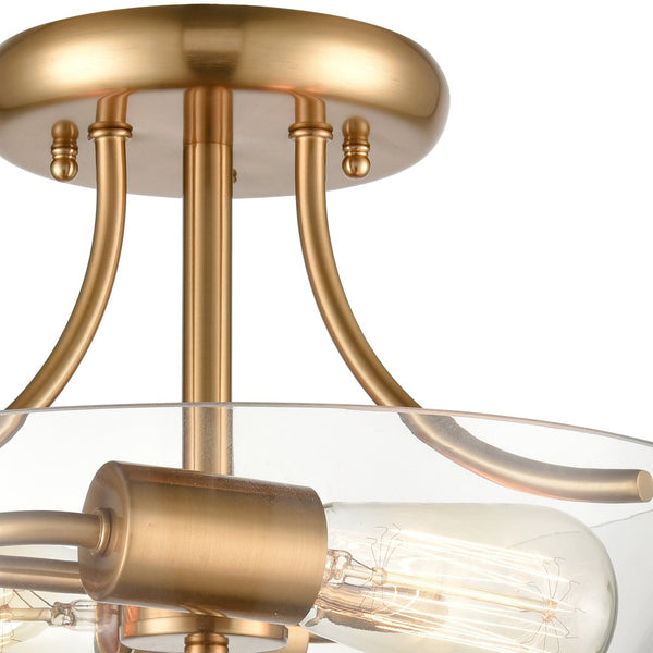 Atlas Astoria 2-Light Semi-Flush Mount Fixture with Clear Glass Globe for Modern Midcentury Decor Satin Gold CL11859-GD