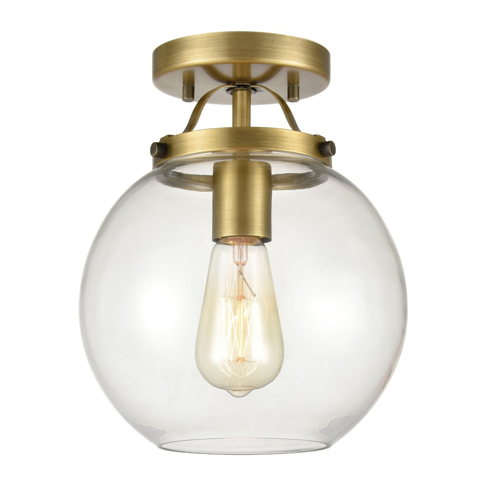 Atlas Bernice 9'' Wide 1-Light Semi Flush Mount - Elegant Clear Glass Globe for Timeless Home Lighting Brushed Antique Brass CL11861-BS