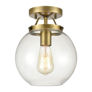 Atlas Bernice 9'' Wide 1-Light Semi Flush Mount - Elegant Clear Glass Globe for Timeless Home Lighting Brushed Antique Brass CL11861-BS