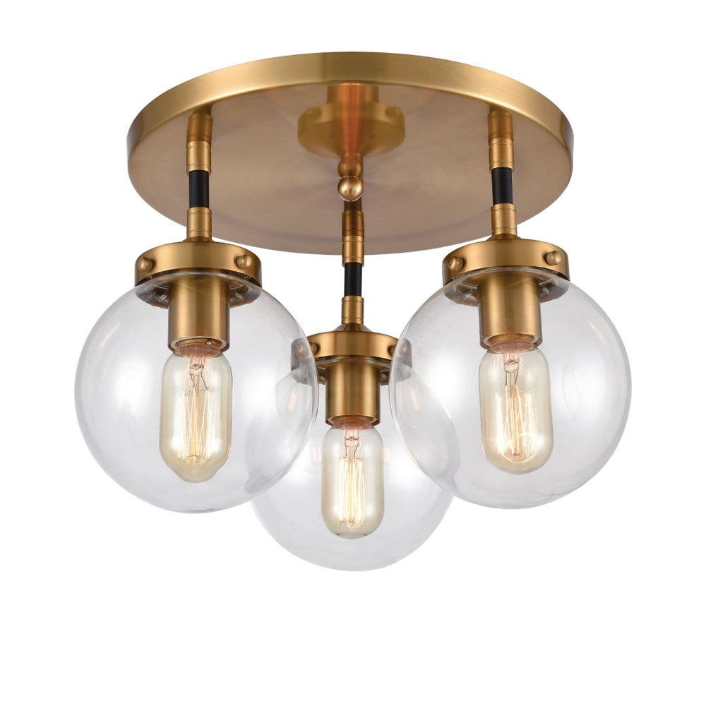 Atlas Boudreaux 3-Light Semi Flush Mount - Midcentury Modern Design with Elegant Glass Globes and Style Matte Black with Antique Gold 15'' CL11862-GD
