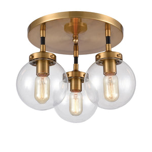 Atlas Boudreaux 3-Light Semi Flush Mount - Midcentury Modern Design with Elegant Glass Globes and Style Matte Black with Antique Gold 15'' CL11862-GD