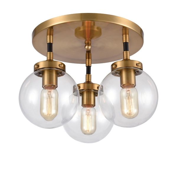 Atlas Boudreaux 3-Light Semi Flush Mount - Midcentury Modern Design with Elegant Glass Globes and Style Matte Black with Antique Gold 15'' CL11862-GD
