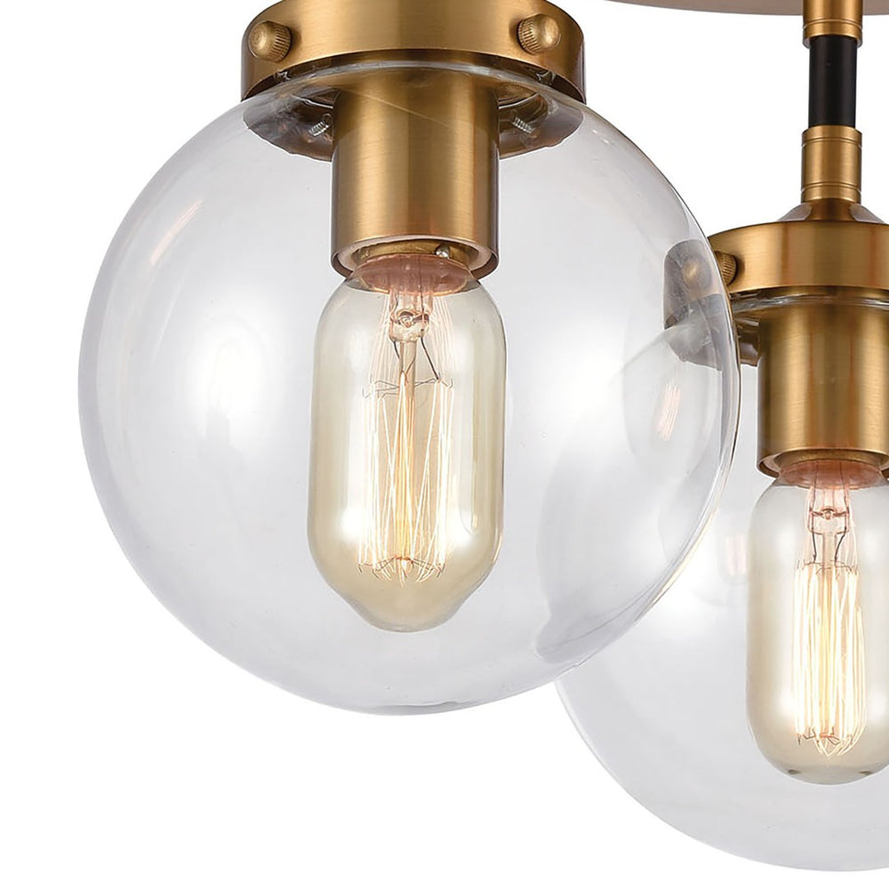 Atlas Boudreaux 3-Light Semi Flush Mount - Midcentury Modern Design with Elegant Glass Globes and Style Matte Black with Antique Gold 15'' CL11862-GD