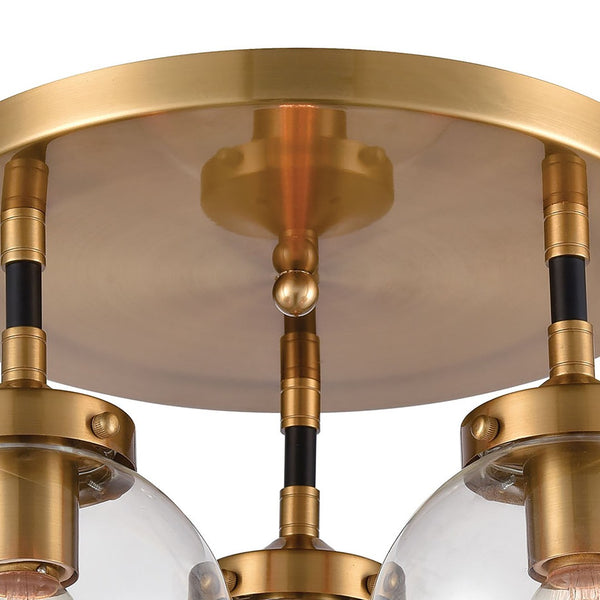 Atlas Boudreaux 3-Light Semi Flush Mount - Midcentury Modern Design with Elegant Glass Globes and Style Matte Black with Antique Gold 15'' CL11862-GD