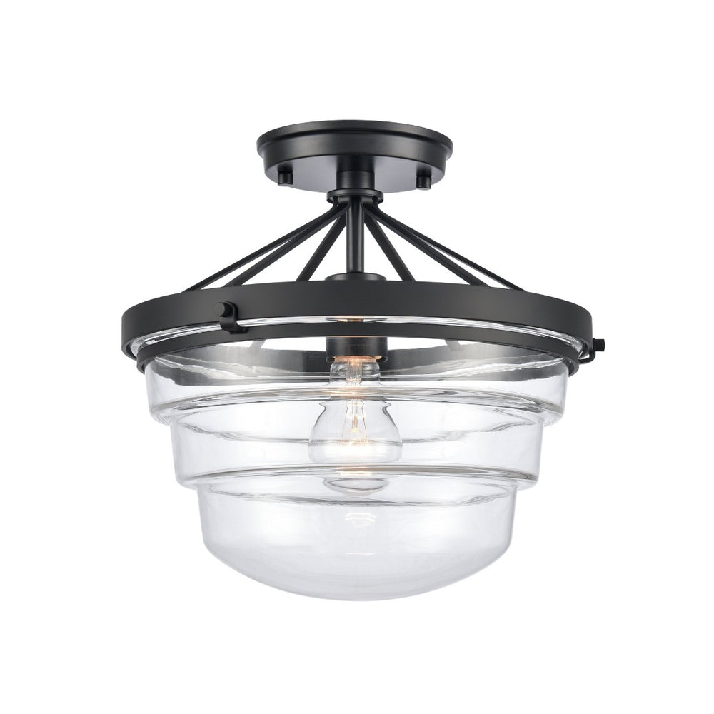 Atlas Boyer 12'' Wide 1-Light Semi Flush Mount - Elegant Matte Black Fixture with Clear Glass Shade CL11863-BK