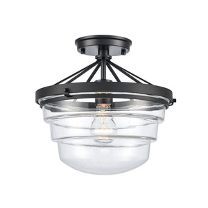 Atlas Boyer 12'' Wide 1-Light Semi Flush Mount - Elegant Matte Black Fixture with Clear Glass Shade CL11863-BK