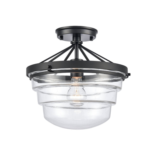 Atlas Boyer 12'' Wide 1-Light Semi Flush Mount - Elegant Matte Black Fixture with Clear Glass Shade CL11863-BK