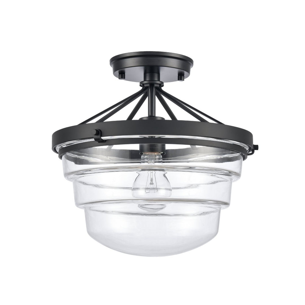 Atlas Boyer 12'' Wide 1-Light Semi Flush Mount - Elegant Matte Black Fixture with Clear Glass Shade CL11863-BK